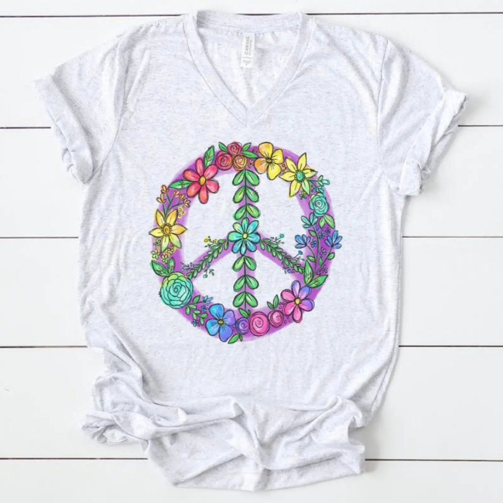 Rainbow Floral Peace T-shirt